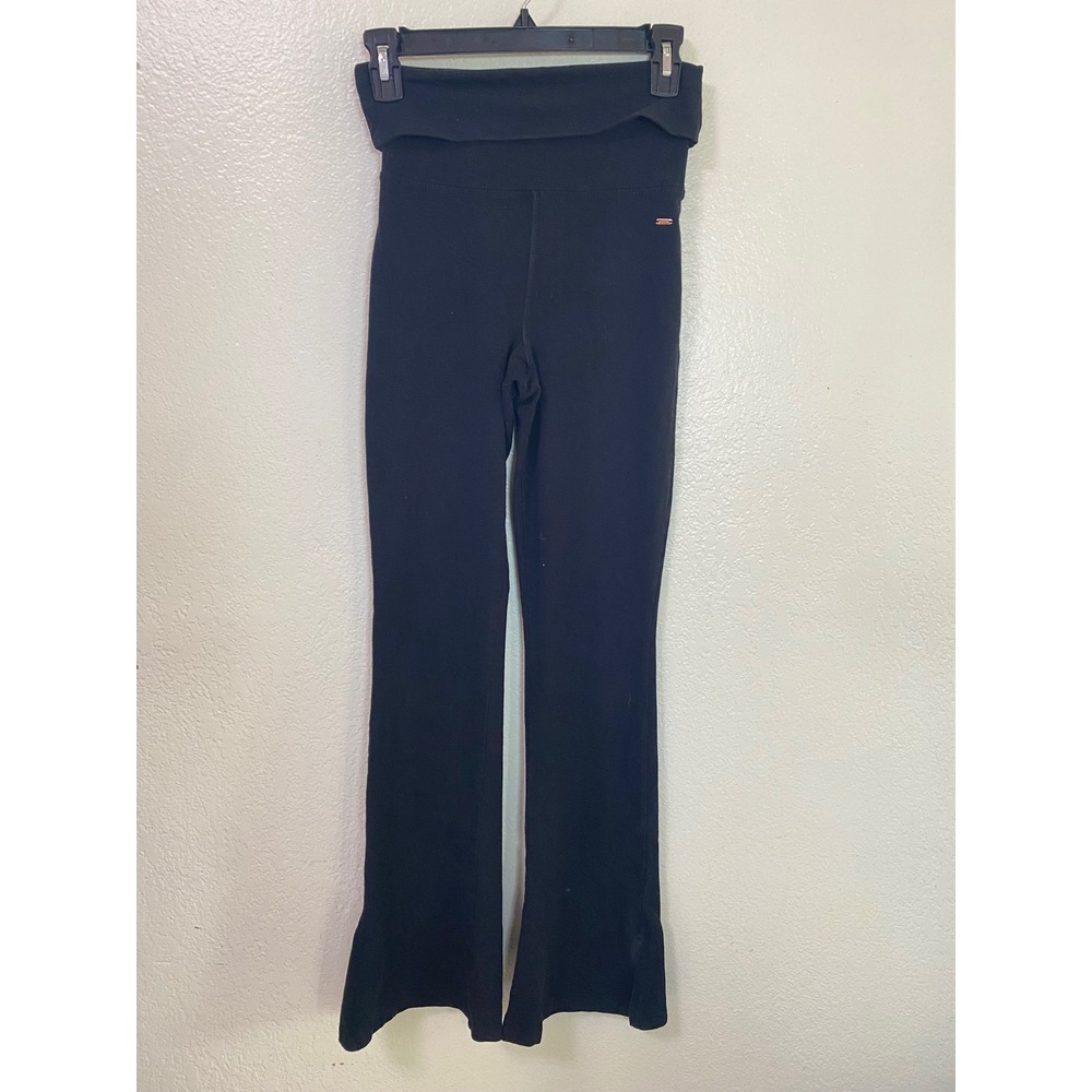 PINK Victorias Secret Black Foldover Waist Flare Yoga Pants Split Hem Small
